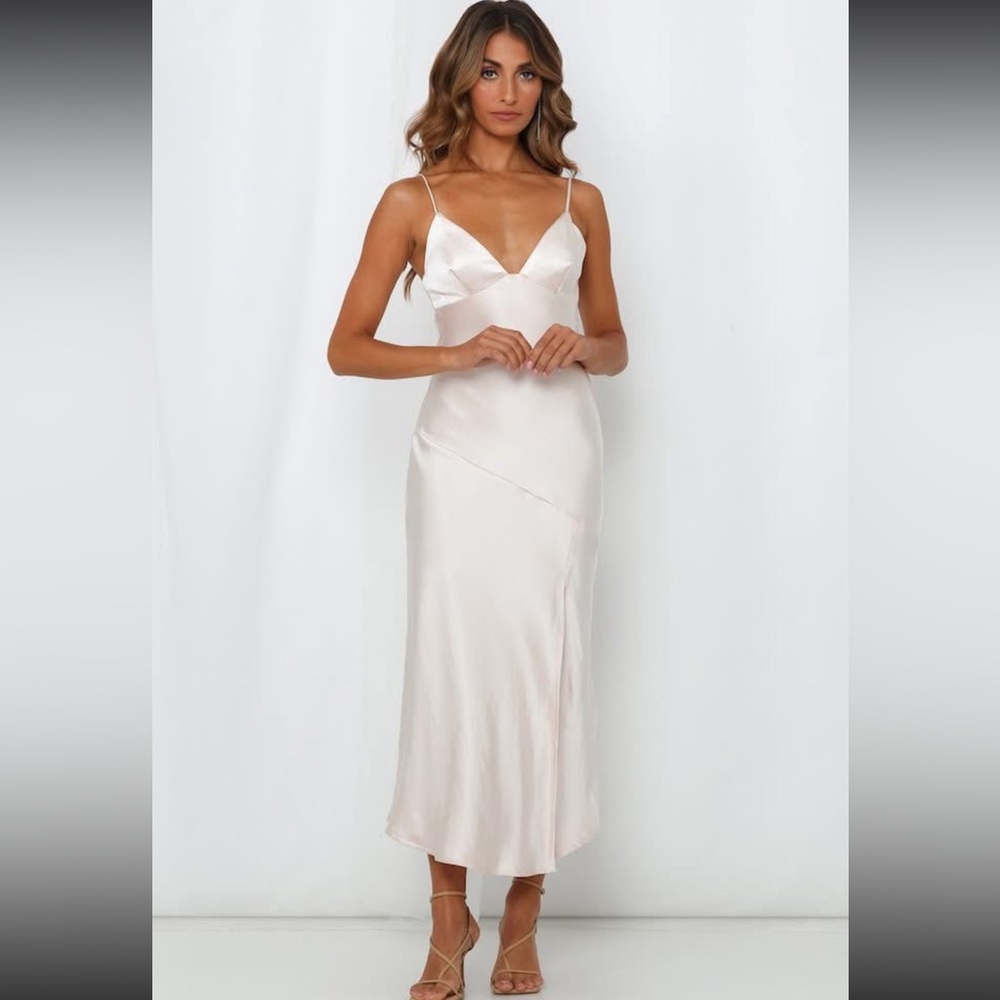 Satin Midi Dress with Slit color champagne - Size XS - NEW WITH TAGS!